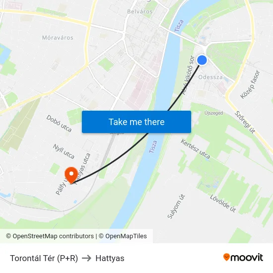 Torontál Tér (P+R) to Hattyas map