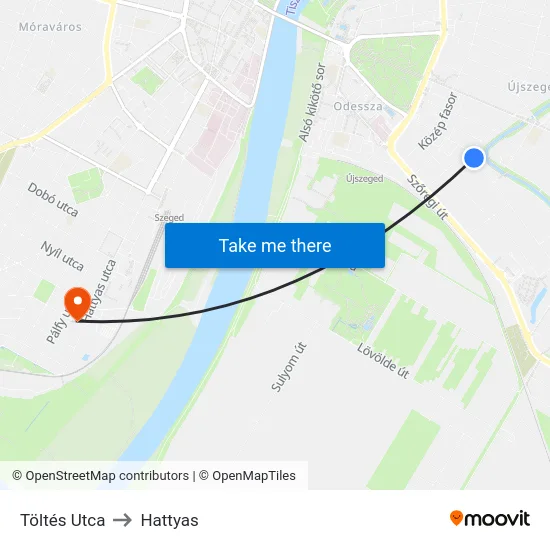 Töltés Utca to Hattyas map