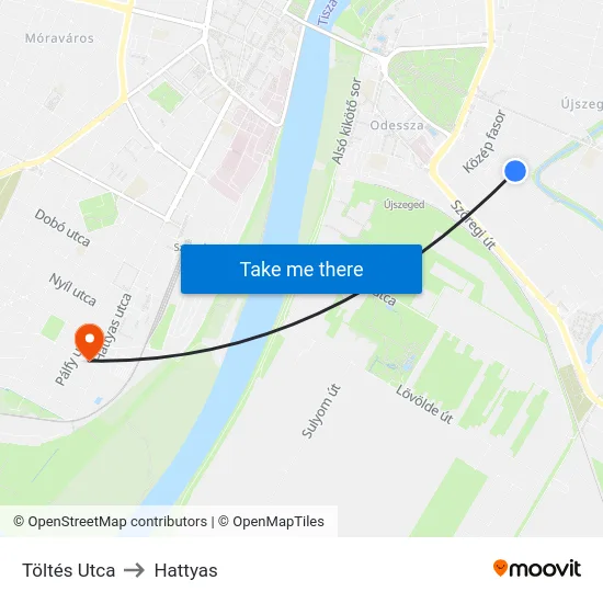 Töltés Utca to Hattyas map