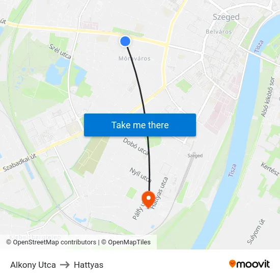 Alkony Utca to Hattyas map