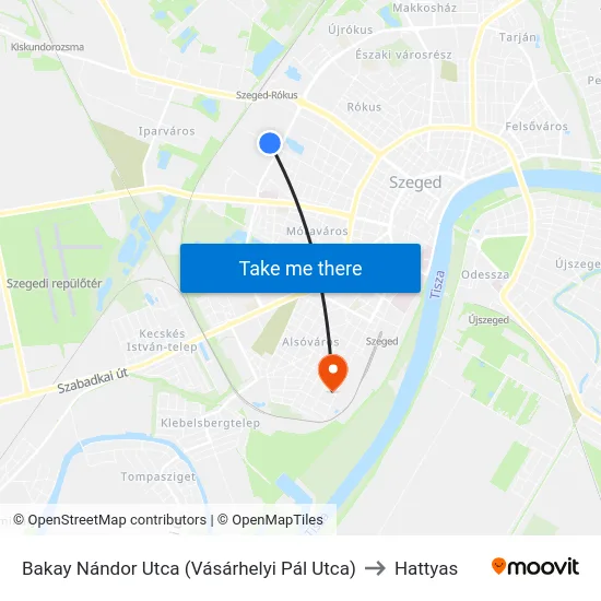 Bakay Nándor Utca (Vásárhelyi Pál Utca) to Hattyas map