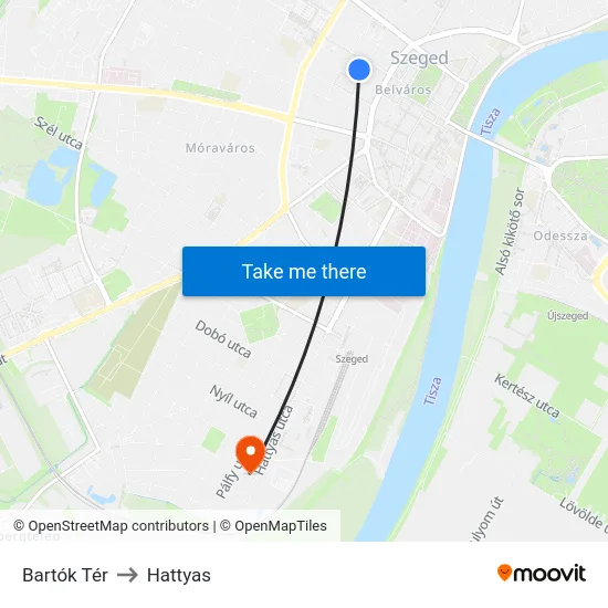 Bartók Tér to Hattyas map