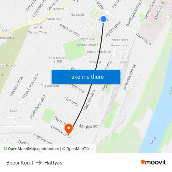 Bécsi Körút to Hattyas map
