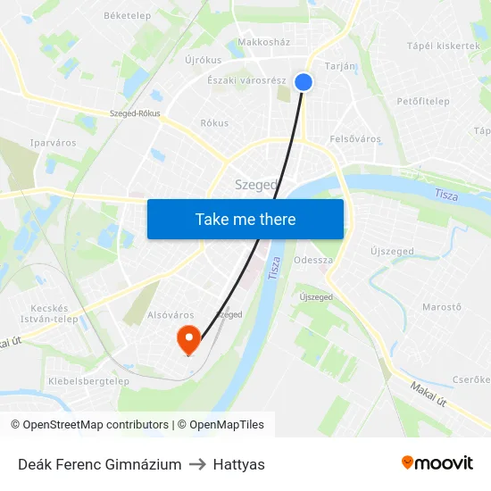Deák Ferenc Gimnázium to Hattyas map
