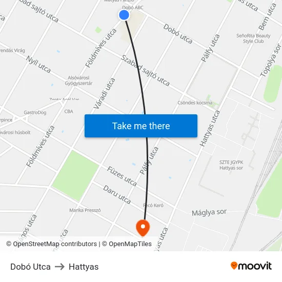 Dobó Utca to Hattyas map