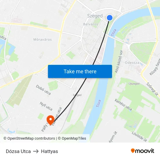 Dózsa Utca to Hattyas map