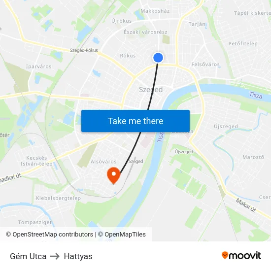 Gém Utca to Hattyas map