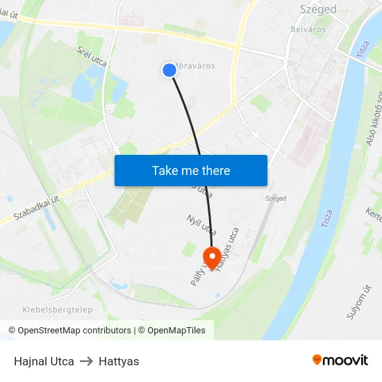 Hajnal Utca to Hattyas map