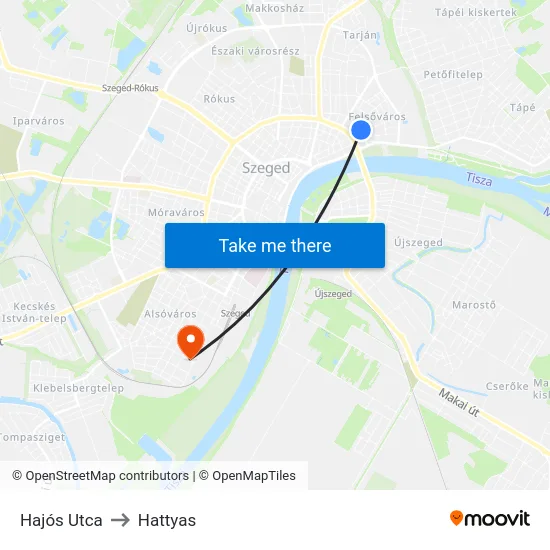 Hajós Utca to Hattyas map