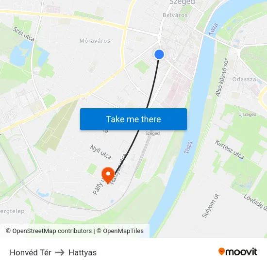 Honvéd Tér to Hattyas map