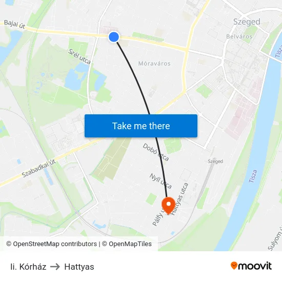 Ii. Kórház to Hattyas map