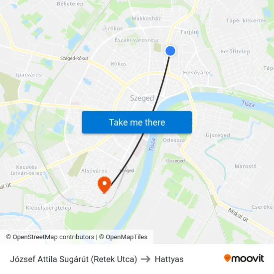 József Attila Sugárút (Retek Utca) to Hattyas map