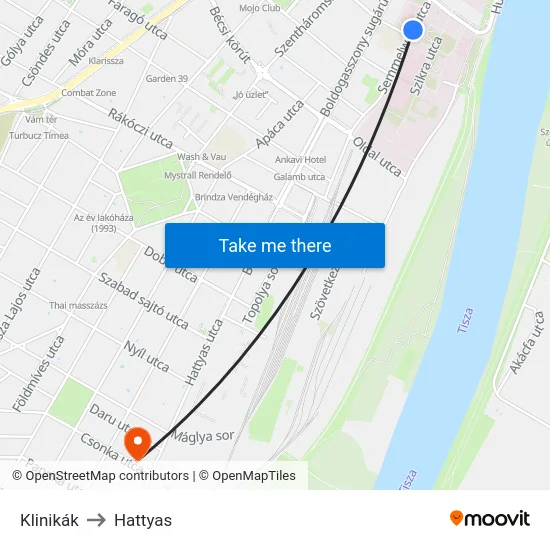 Klinikák to Hattyas map