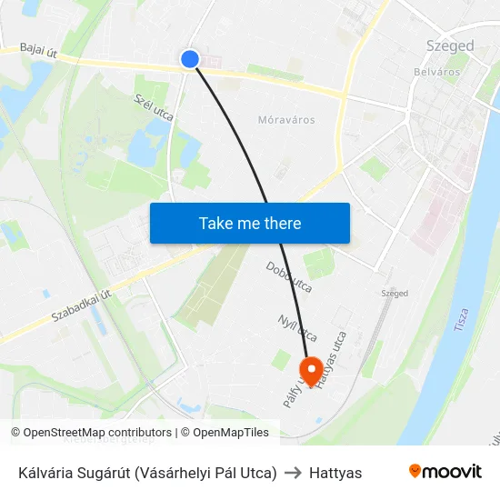 Kálvária Sugárút (Vásárhelyi Pál Utca) to Hattyas map