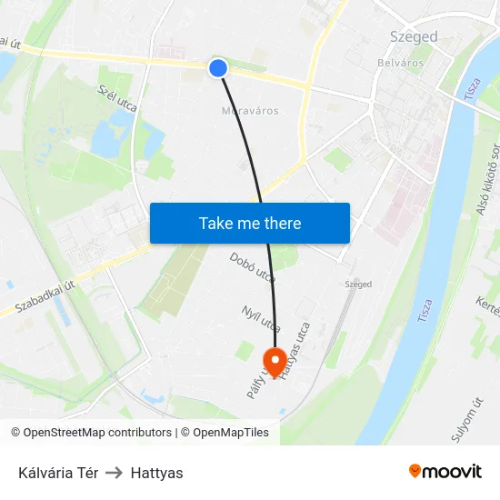 Kálvária Tér to Hattyas map