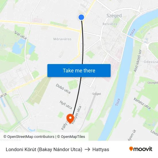 Londoni Körút (Bakay Nándor Utca) to Hattyas map