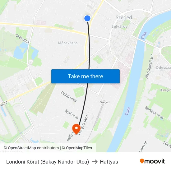Londoni Körút (Bakay Nándor Utca) to Hattyas map