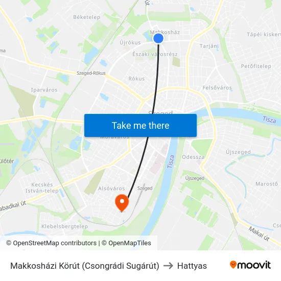 Makkosházi Körút (Csongrádi Sugárút) to Hattyas map