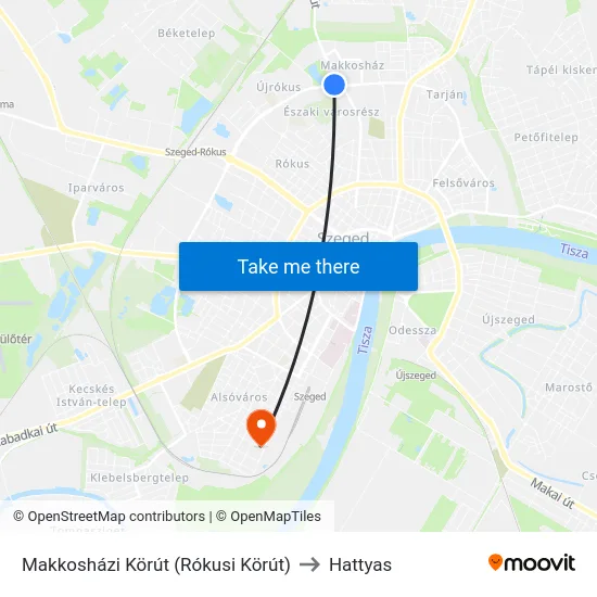 Makkosházi Körút (Rókusi Körút) to Hattyas map
