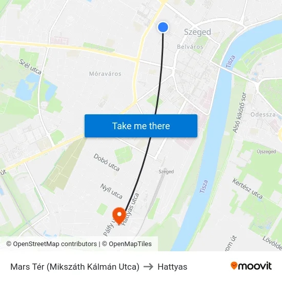 Mars Tér (Mikszáth Kálmán Utca) to Hattyas map