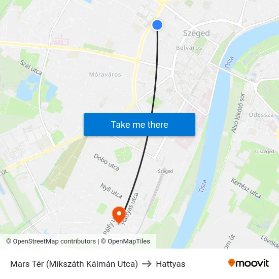 Mars Tér (Mikszáth Kálmán Utca) to Hattyas map