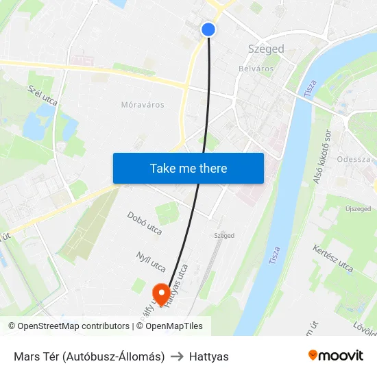 Mars Tér (Autóbusz-Állomás) to Hattyas map