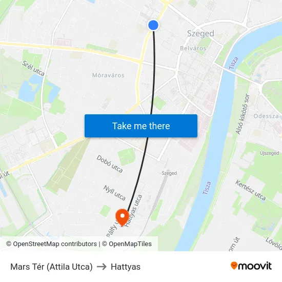 Mars Tér (Attila Utca) to Hattyas map