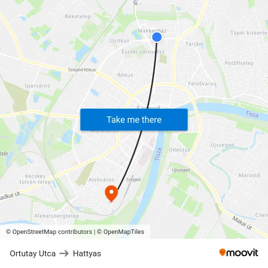 Ortutay Utca to Hattyas map