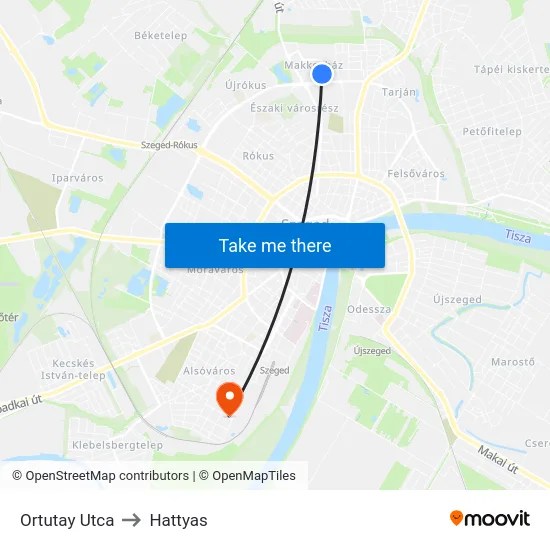 Ortutay Utca to Hattyas map