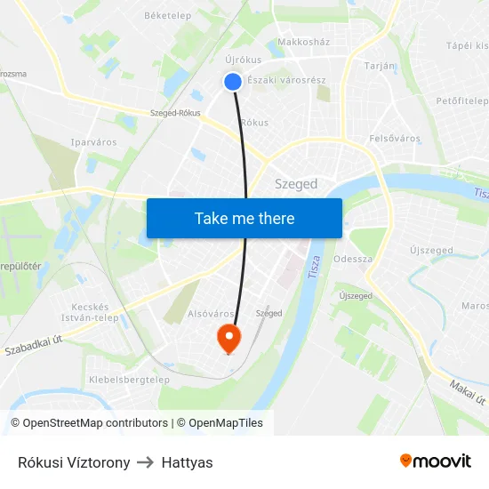 Rókusi Víztorony to Hattyas map