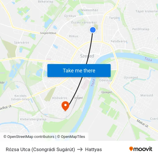 Rózsa Utca (Csongrádi Sugárút) to Hattyas map