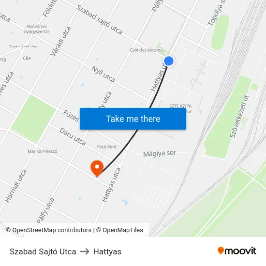 Szabad Sajtó Utca to Hattyas map