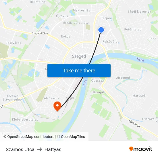Szamos Utca to Hattyas map