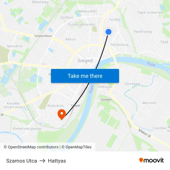 Szamos Utca to Hattyas map