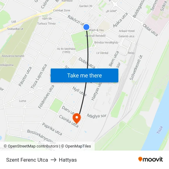 Szent Ferenc Utca to Hattyas map