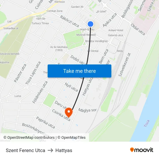 Szent Ferenc Utca to Hattyas map