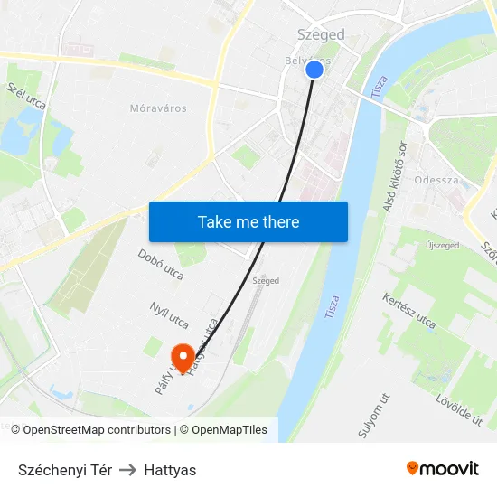 Széchenyi Tér to Hattyas map