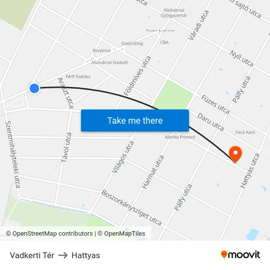 Vadkerti Tér to Hattyas map