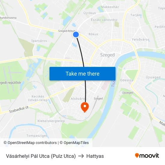 Vásárhelyi Pál Utca (Pulz Utca) to Hattyas map