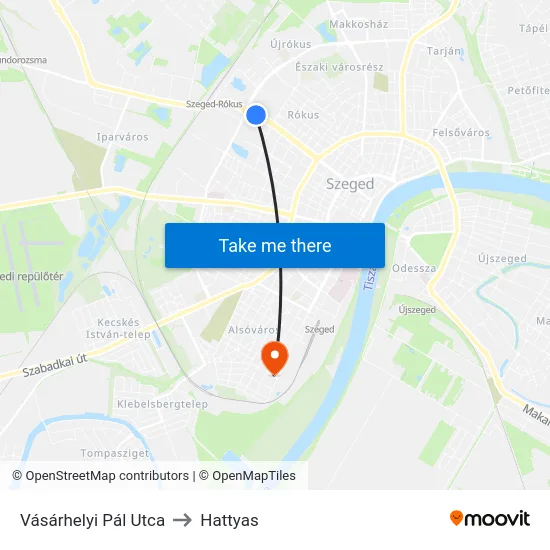 Vásárhelyi Pál Utca to Hattyas map