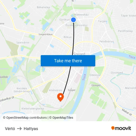 Vértó to Hattyas map