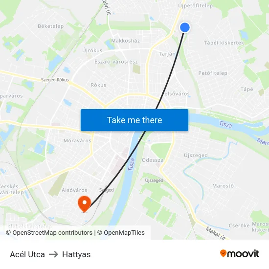 Acél Utca to Hattyas map