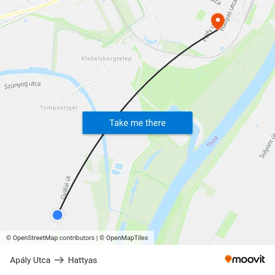 Apály Utca to Hattyas map