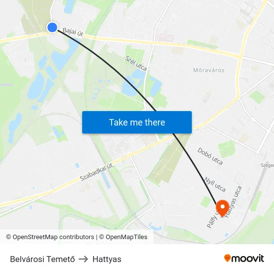 Belvárosi Temető to Hattyas map