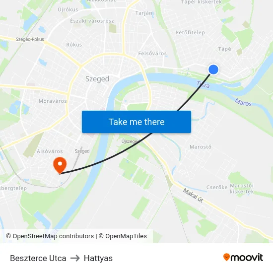 Beszterce Utca to Hattyas map