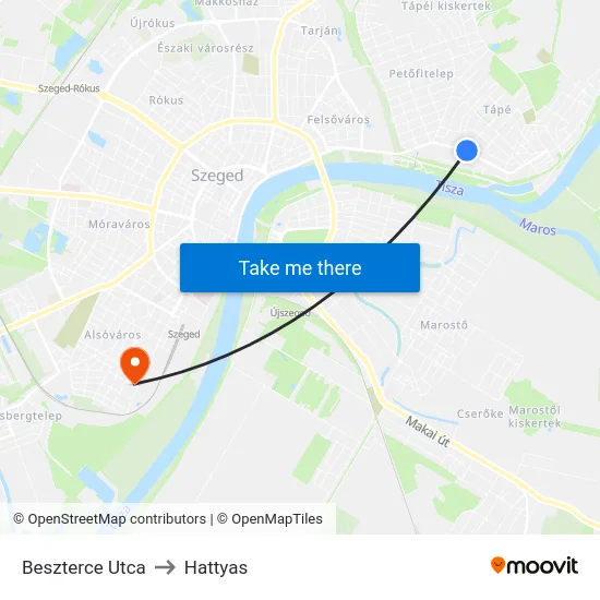 Beszterce Utca to Hattyas map