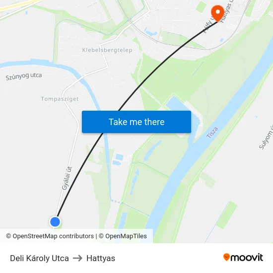 Deli Károly Utca to Hattyas map