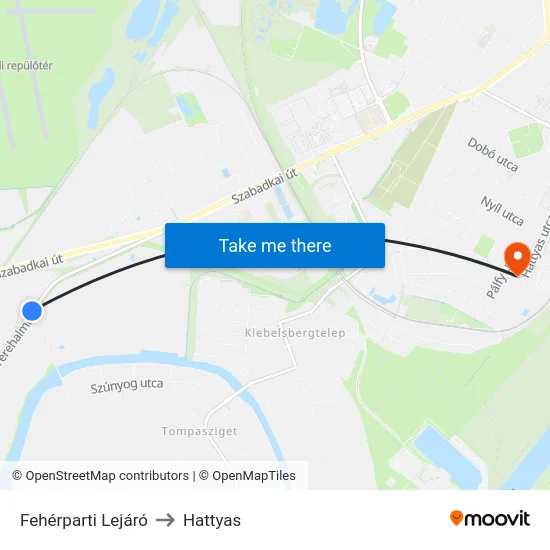 Fehérparti Lejáró to Hattyas map