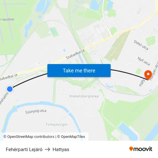 Fehérparti Lejáró to Hattyas map