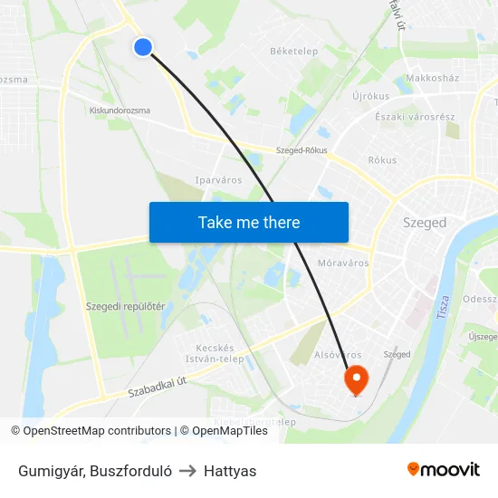 Gumigyár, Buszforduló to Hattyas map
